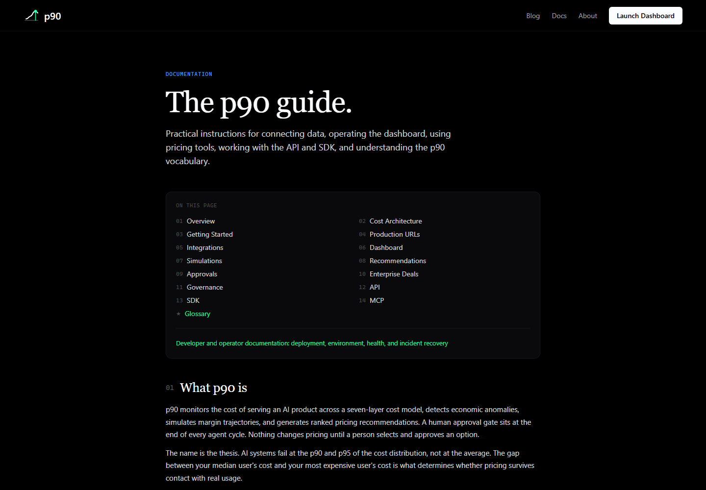 p90 public documentation page showing the product reference